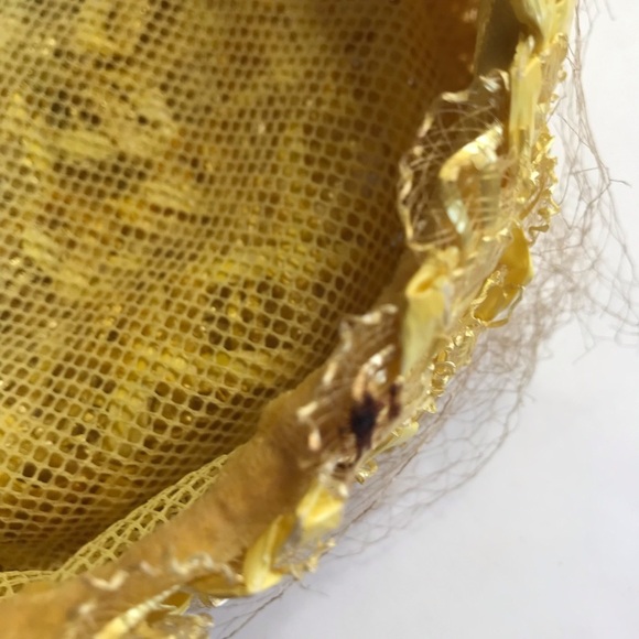 Vintage 50s Womens Yellow Straw Pillbox Hat - Picture 8 of 9